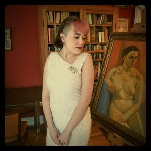 Feminine cream rhinestone dress